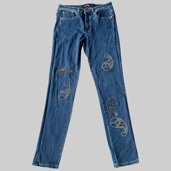 Joseph Ribkoff Paisley Embroidered Stretchy Skinny  Jeans - Picture 1 of 15
